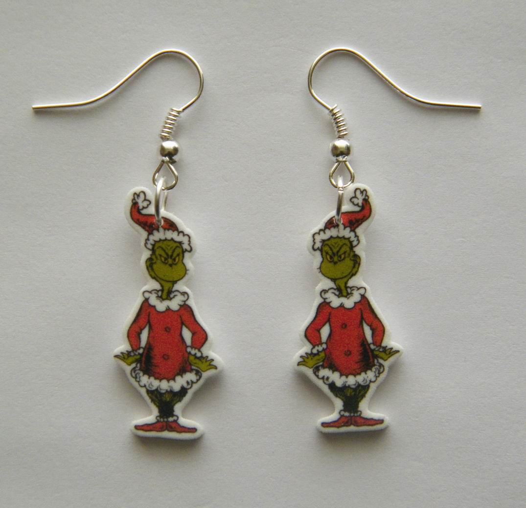 The Grinch as Santa earrings